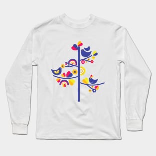 Retro birds on a tree illustration Long Sleeve T-Shirt